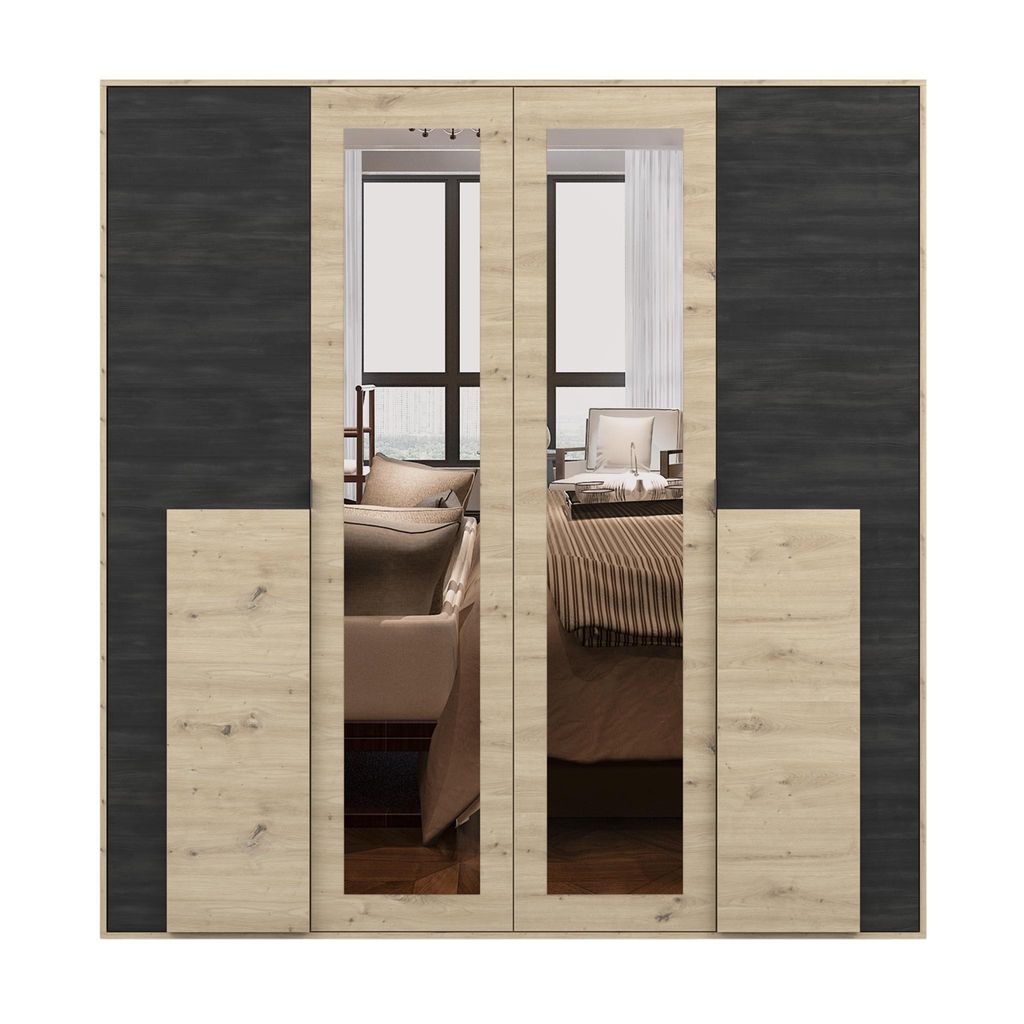 Drehtürenschrank Kleiderschrank 200cm & Kommode 100cm, Produktbild 