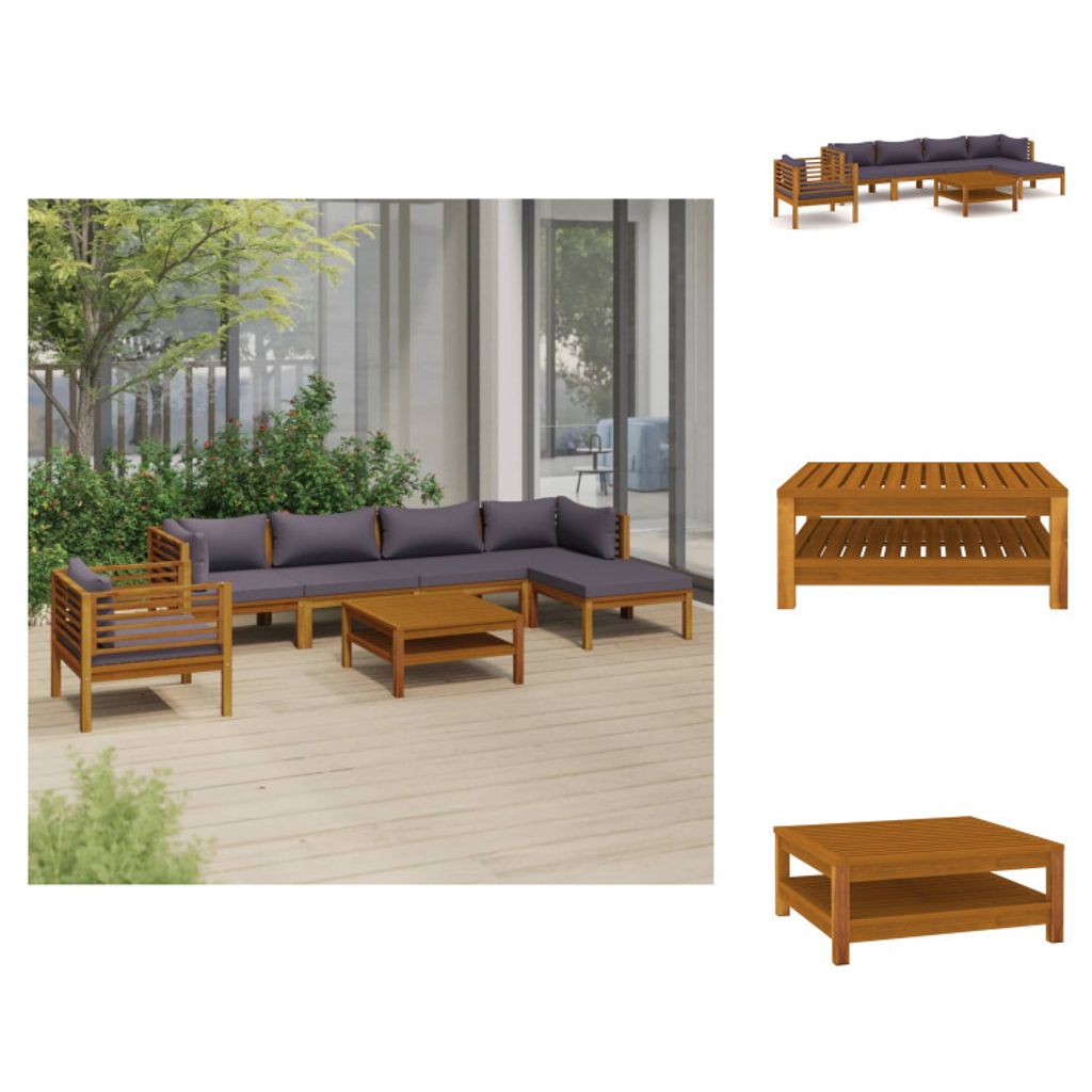 vidaXL 7-tlg. Garten-Lounge-Set mit Auflage Massivholz Akazie - Gartenmöbel-Sets