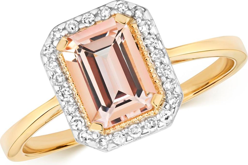 9 Karat (375) Gold Cluster Diamant Damenring Brillant-Schliff 0.09 Karat mit Morganit, 55 (17.5); TRS10902RSO