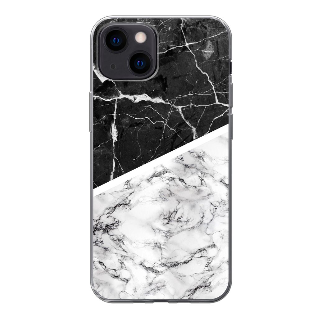 MuchoWow Handyhülle Schutzhülle Hülle für iPhone 13 mini Marmor - Schwarz - Weiß Silikon Softcase Handy Hülle - Softcase