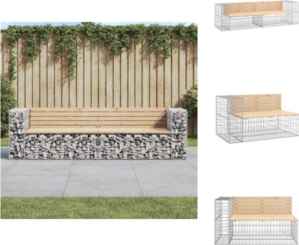 vidaXL Gartenbank aus Gabionen 244x71x65,5 cm Massivholz Kiefer - Gartenbänke
