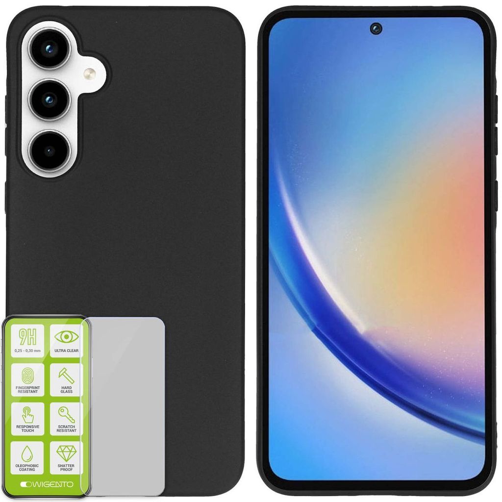 Für Samsung Galaxy A35 Silikon TPU Case Schwarz 0,26 H9 Glas Handy Hülle Schutz