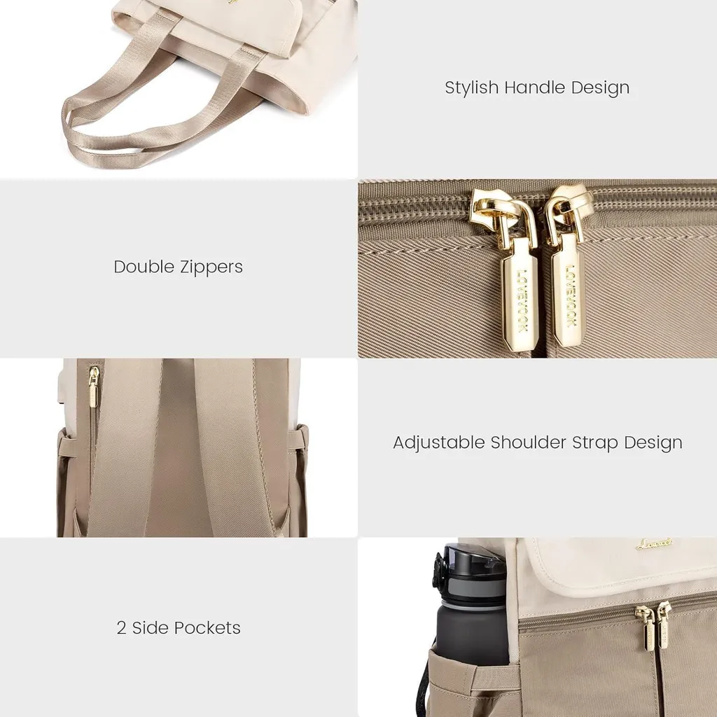 Sac à dos ville anti-encombrement Femme 2 en 1 Beige Kaki léger