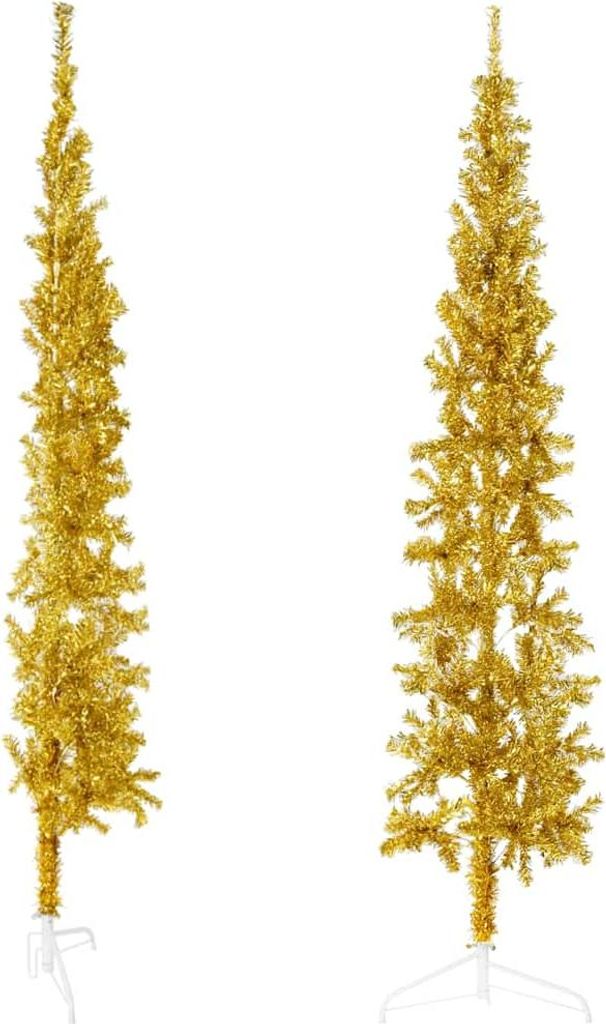 vidaXL Künstlicher Halb-Weihnachtsbaum mit Ständer Schlank Gold 210 cm