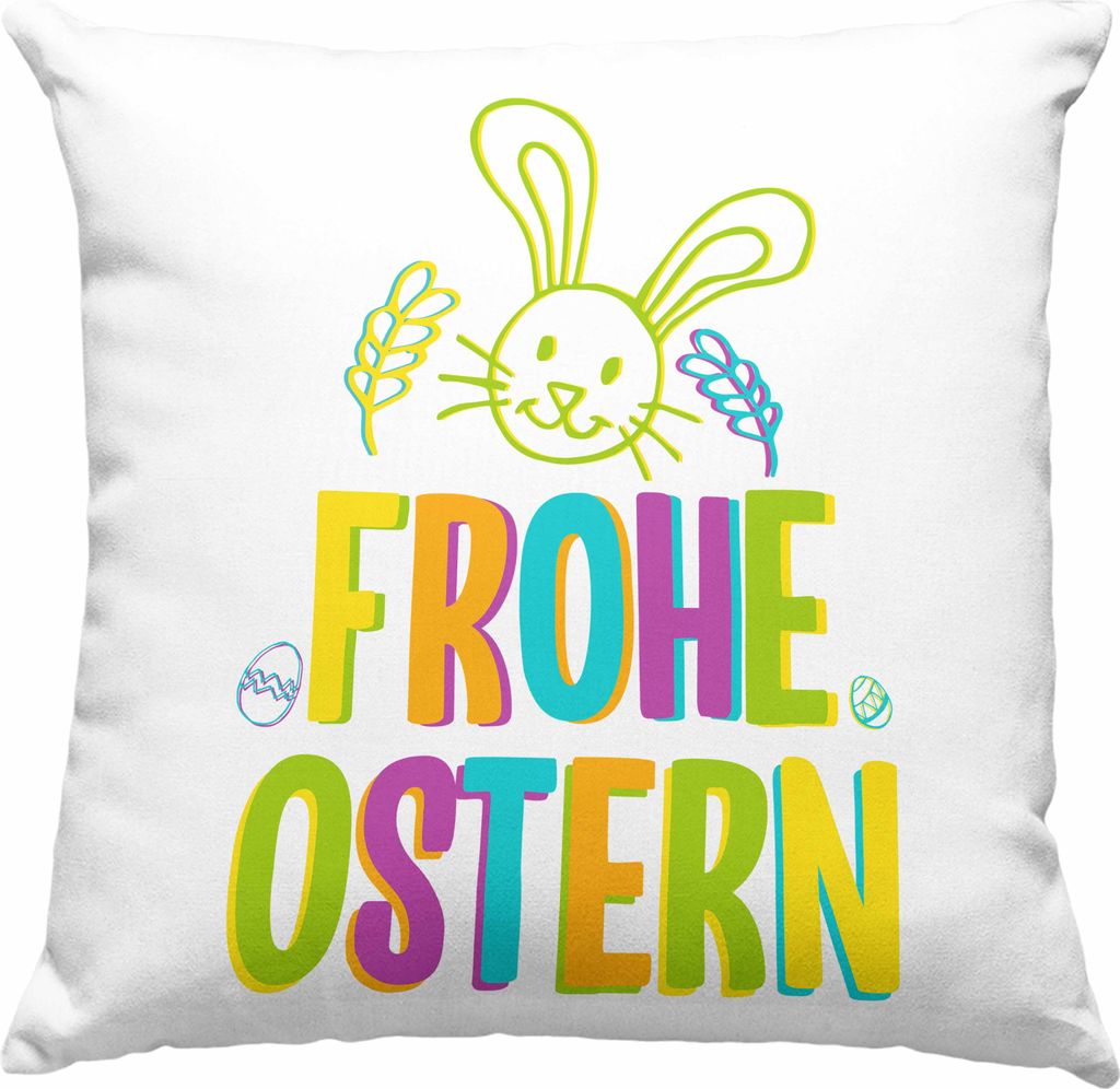 Trendation - Deko-Kissen mit Füllung 40x40 Ostern Ostergeschenke Kinder Jugendliche Geschenke Lustige Grafik Osterhase Osterei Frohe Ostern Lustig...