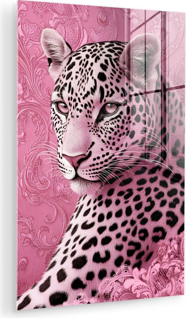 MuchoWow Glasbilder - Bilder auf Wandbild - Foto auf Glas Panther - Deluxe - Rosa 20x30 cm Wanddekoration aus Glas - Acrylglasbild - Acrylbilder - ...