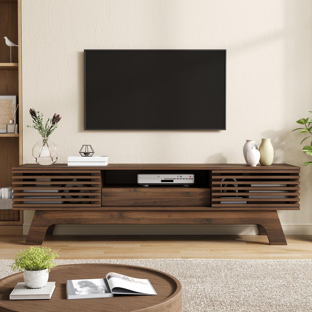 Merax TV-Lowboard TV-Schrank mit Lamellentüren, MDF Produktbild 
