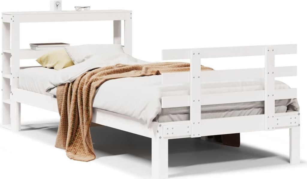 SYFAX Bettgestell mit Kopfteil ohne Matratze Weiß 90x200 cm