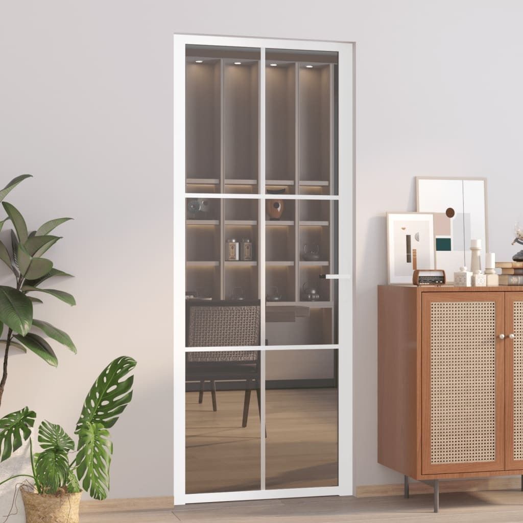 The Living Store Innentür 83x201,5 cm Weiß ESG-Glas und Aluminium