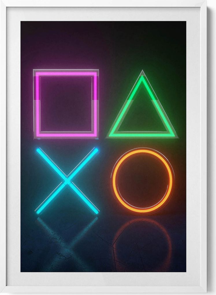 Gamer-Symbole - Konsolenpad-Zeichen– Wandbild mit Rahmen – Gerahmtes Bild – Wanddekoration – 70x100 cm – Weiß Rahmen