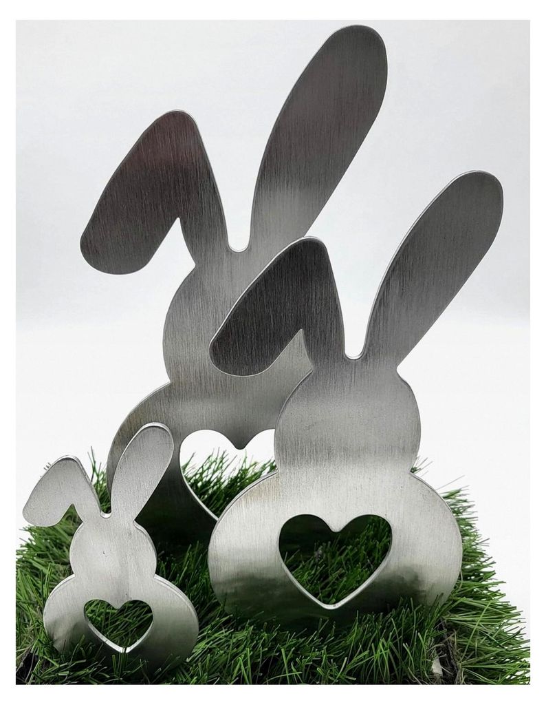 ARTTEC Hase Stecker (Alu Deko) (3er Set) - Gartendekoration aus Aluminium - Deko für Garten, Balkon und Terrasse - Hergestellt in Deutschland