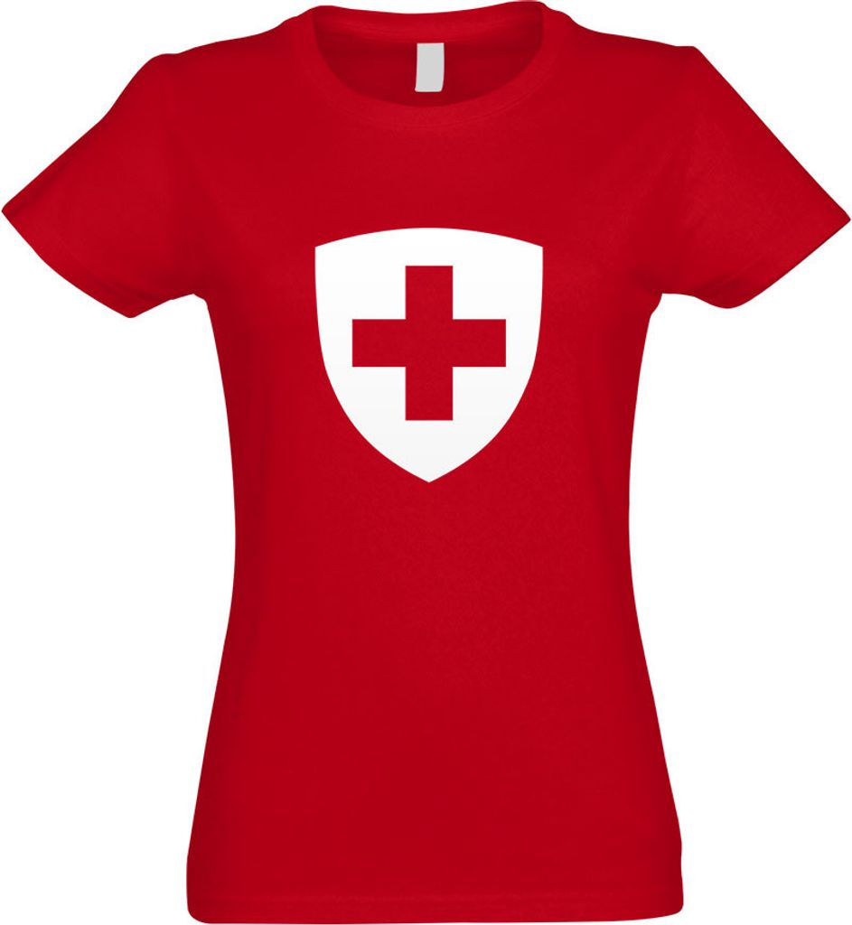 Kiwistar - T-Shirt tailliert - Damen - rot - Schweiz Wappen - mit Motiv Bedruckt - Funshirt Design - Sport - Freizeit - Damen - M