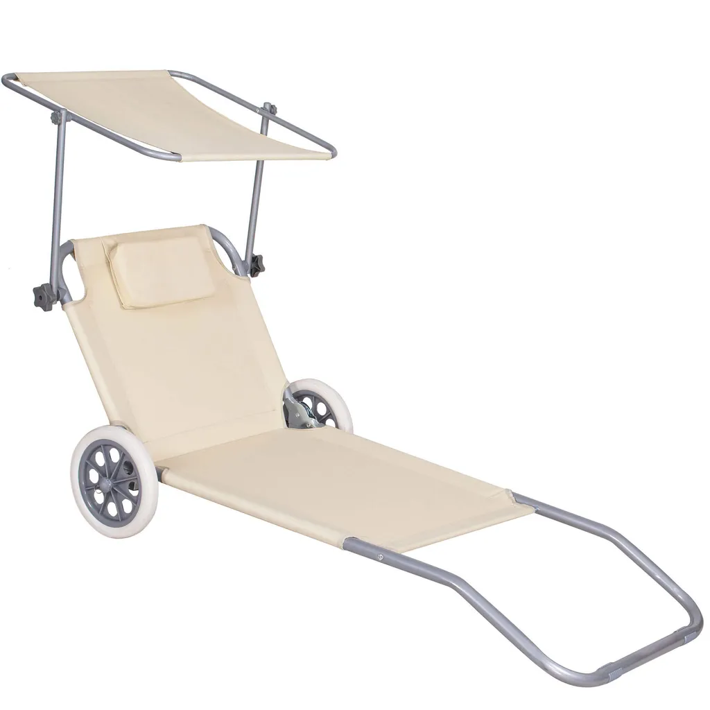 Chaise de jardin à roulettes avec pare-soleil et dossier inclinable