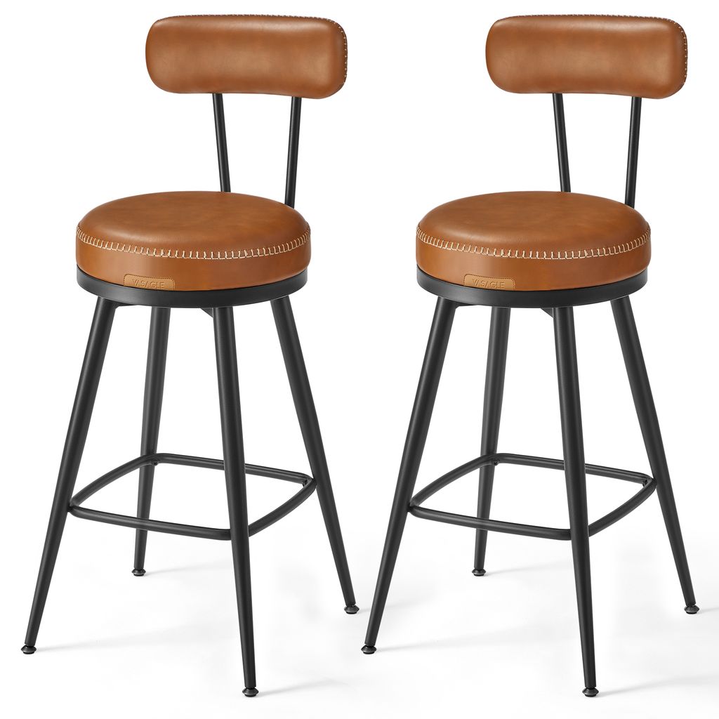 VASAGLE EKHO Kollektion - 360° drehbarer Barhocker, 2er Set, Hocker mit Rückenlehne für Kücheninsel