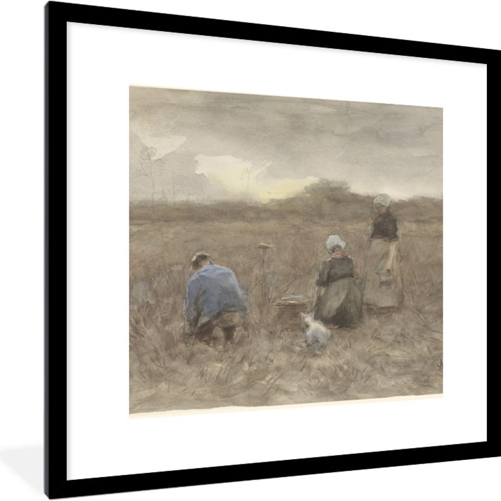MuchoWow Gerahmtes Poster Kartoffelerntemaschinen - Gemälde von Anton Mauve 40x40 cm - Poster mit Schwarzem Bilderrahmen Wandposter Rahmen Foto ...