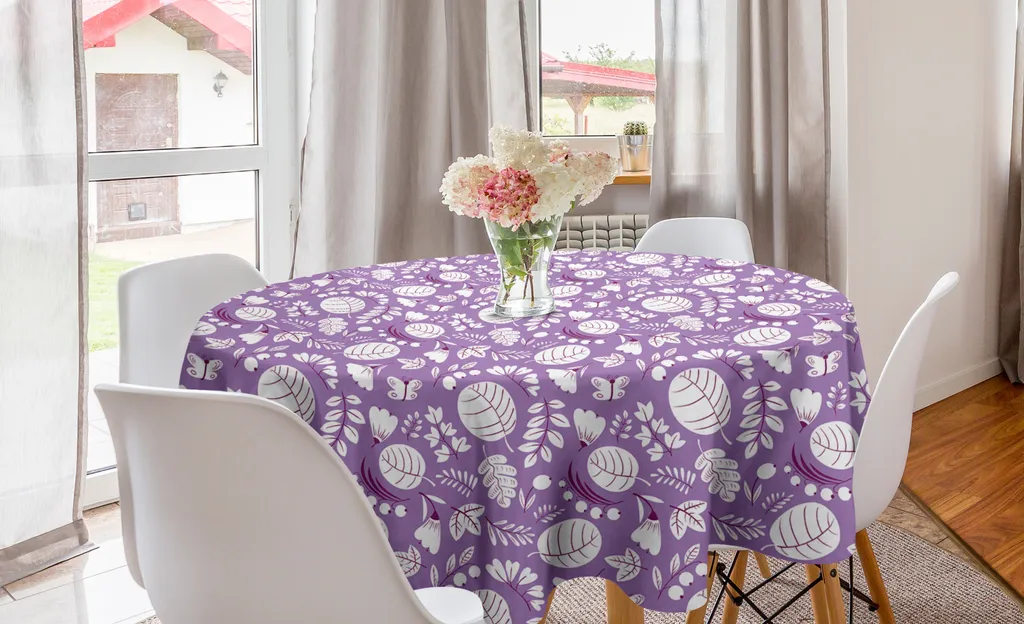 Tovaglia Circolare ABAKUHAUS 150 cm - Fiori Botanici Fucsia Eleganti