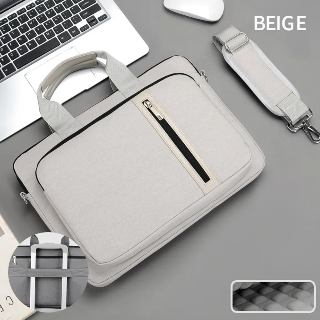 Borsa per computer antiurto Borsa portatile per notebook a spalla singola, beige-17 pollici
