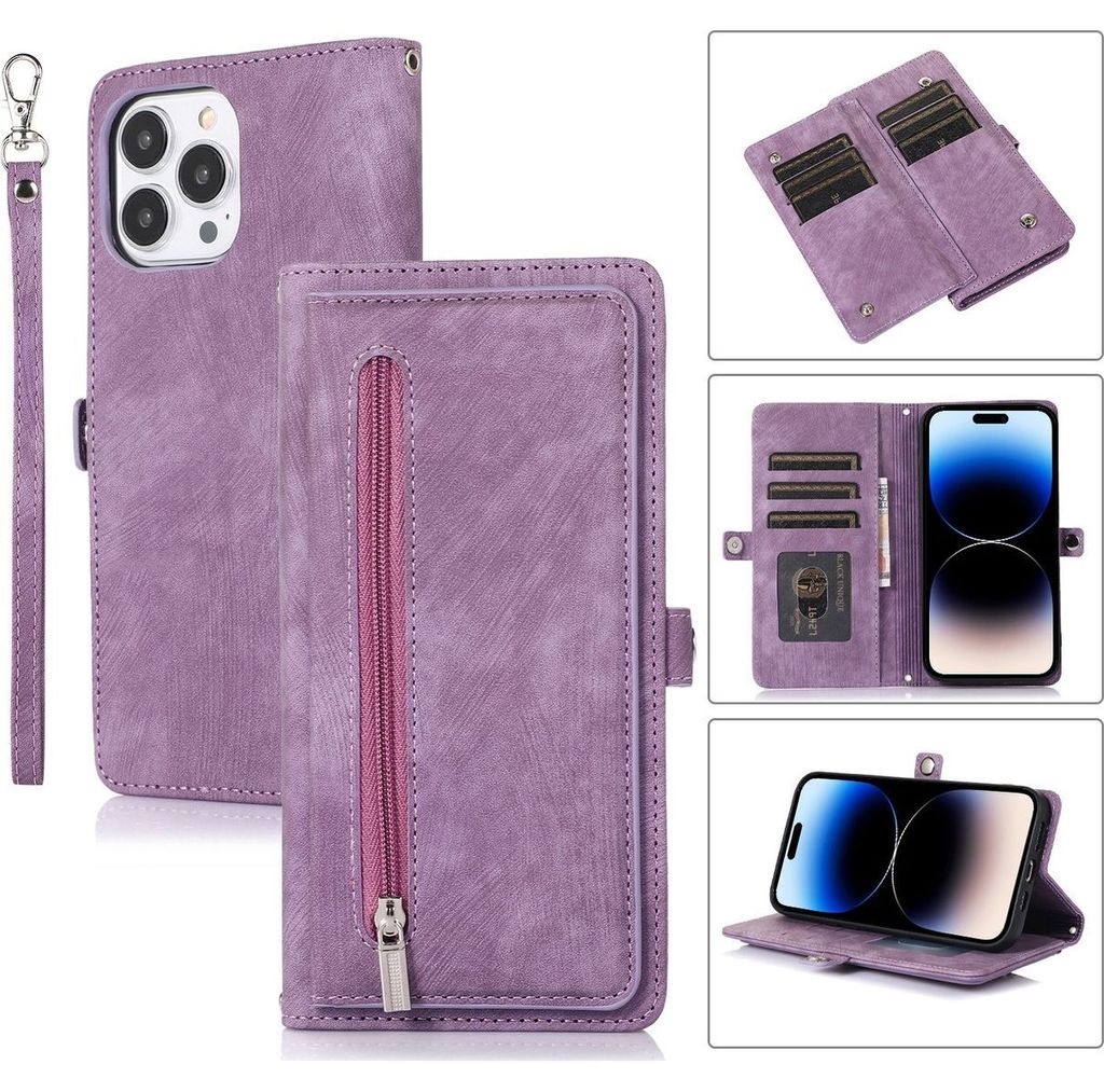 Mobigear Zipper iPhone 14 Pro Hülle Klapphülle Geldbörse - Lila
