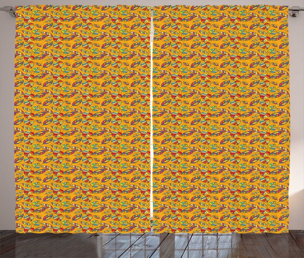 ABAKUHAUS Herbst Rustikaler Gardine, Bunte Blätter-Kunst-Muster, Wohnzimmer Universalband Gardinen mit Schlaufen und Haken, 280 x 225 cm, Orange u...