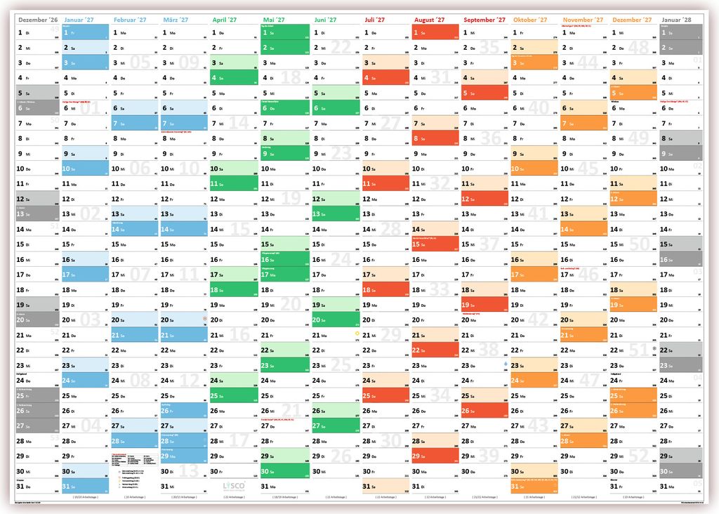 Rainbow Premium Classic2 Wandkalender / Wandplaner DIN A0 2027 (gerollt) Format (841 x 1189 mm) 14 Monate