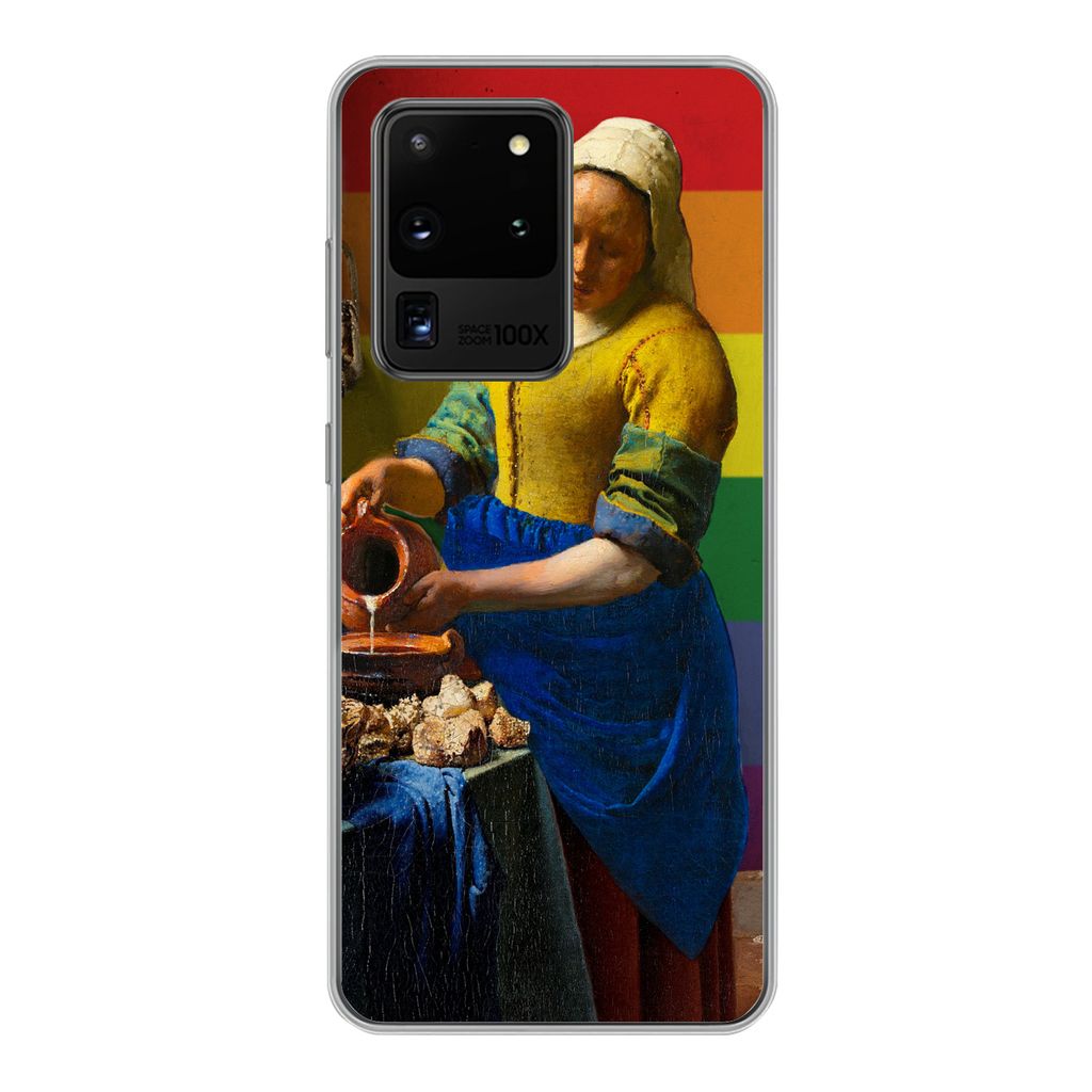 MuchoWow Handyhülle Schutzhülle Hülle für Samsung Galaxy S20 Ultra Milchmädchen - Stolz - Vermeer Silikon Softcase Handy Hülle - Karteninhaber