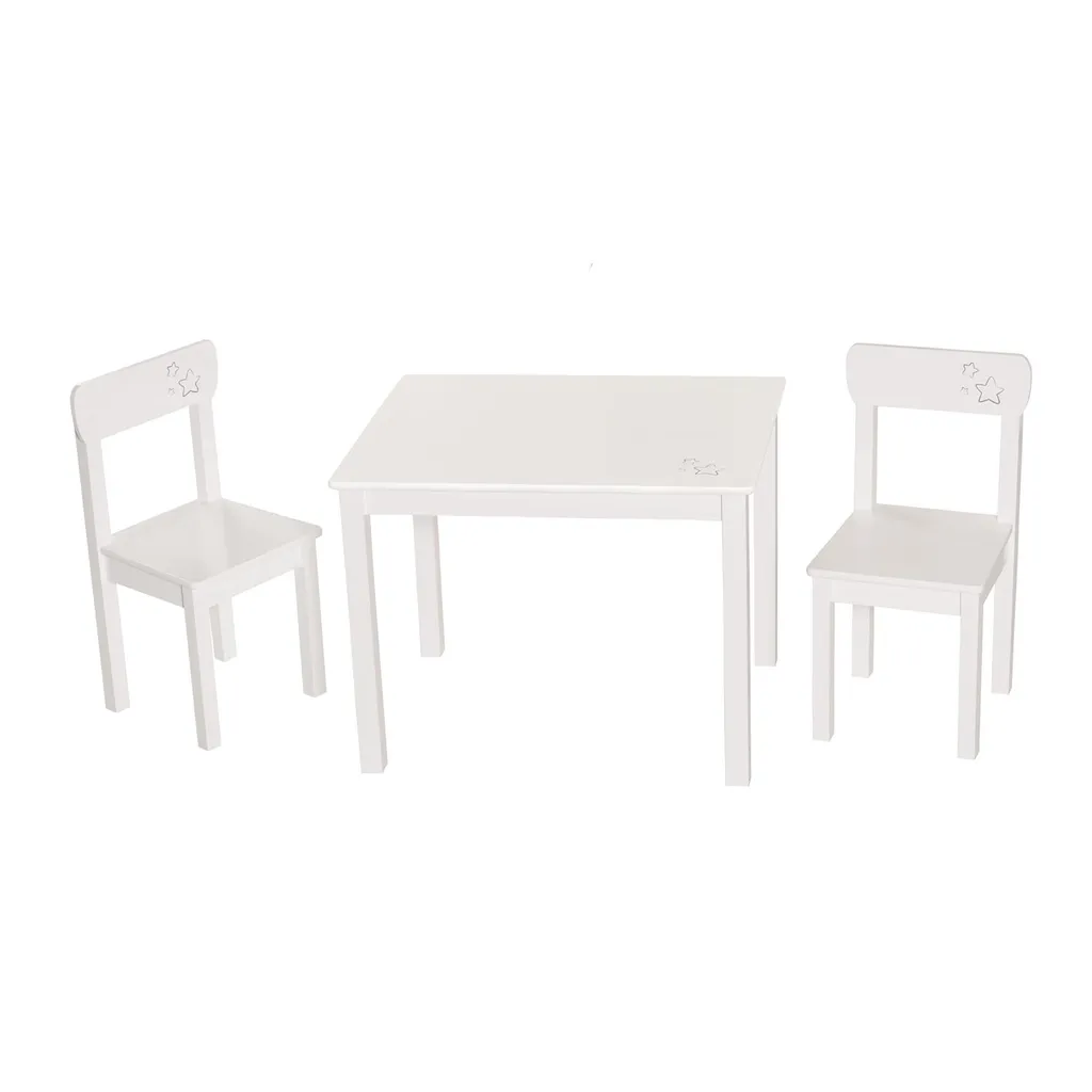 Coin Activités Enfant : Table et 2 Chaises Blanches avec Étoiles Roba