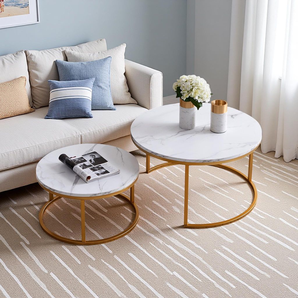 Fortuna Lai Couchtisch 2er Set Weiß Gold Marmoroptik Produktbild 