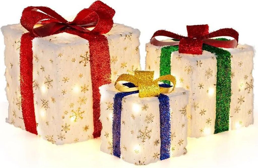 COSTWAY set di 3 scatole regalo a LED, scatola natalizia Immagine del prodotto 
