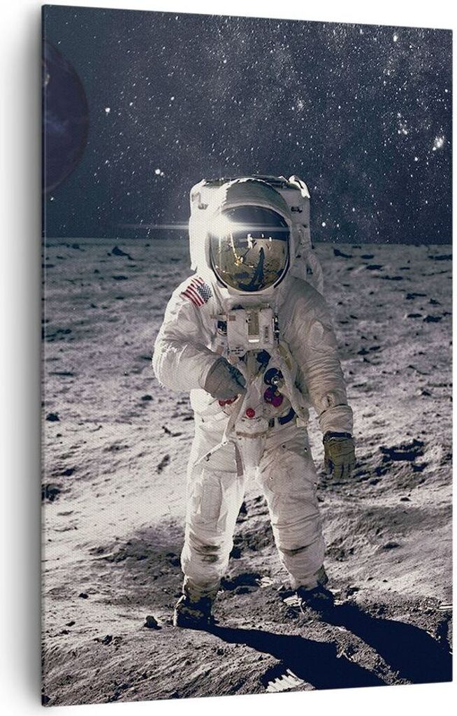 Bild auf Leinwand - Leinwandbild - Einteilig - Mond Erde Astronaut - 80x120cm - Wand Bild - Wanddeko - Wandbilder - Leinwanddruck - Wanddekoration ...