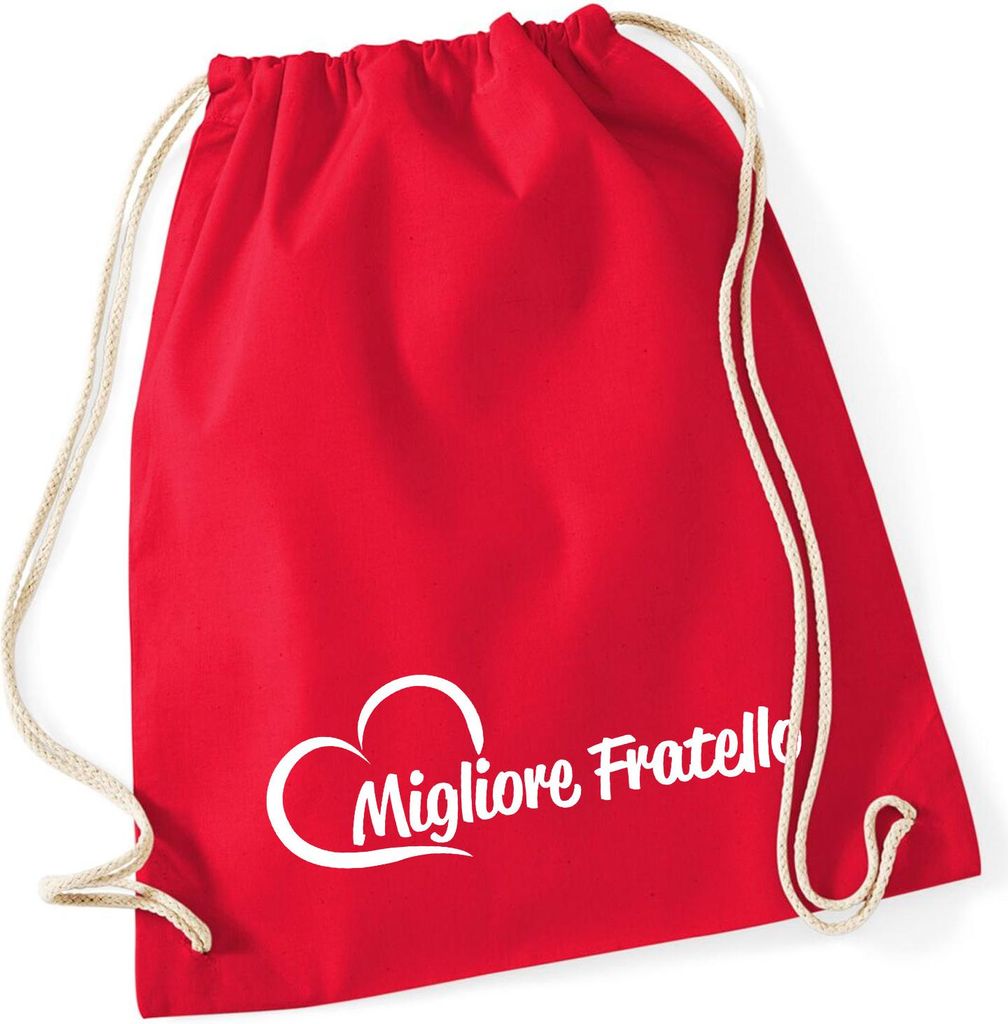 Huuraa Turnbeutel Migliore Fratello Cuore 12 Liter Classic Red Baumwolle Rucksack Geschenkidee
