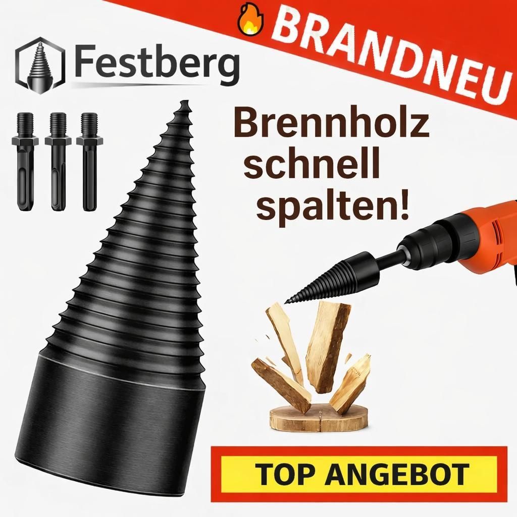 Festberg Bohrer - Das Original - Holzspalter Brennholzspalter Kegelbohrer Kegelspalter Set