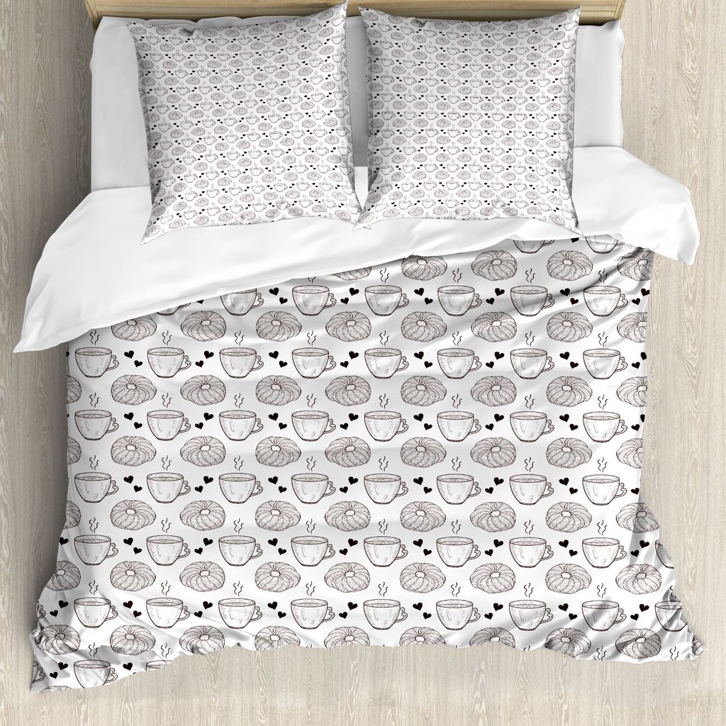 ABAKUHAUS Tee-Party Bettbezug Set für Einzelbetten, Frisch gebackene Brötchen Tee, Milbensicher Allergiker geeignet mit Kissenbezug, 200 cm x 200...
