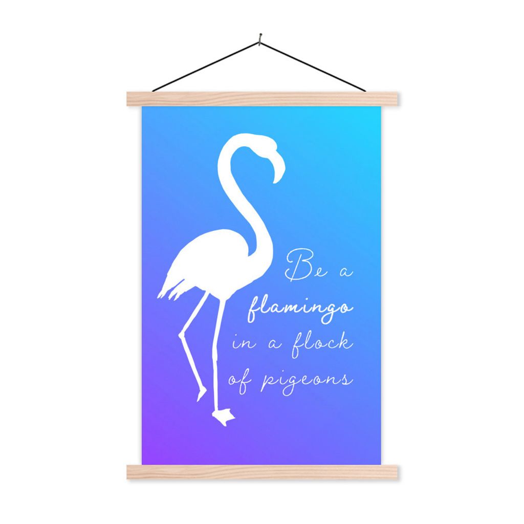 MuchoWow Textilposter Blau - Weiß - Flamingo 120x180 cm mit holzfarbenen Rahmen - Textil-Plakat