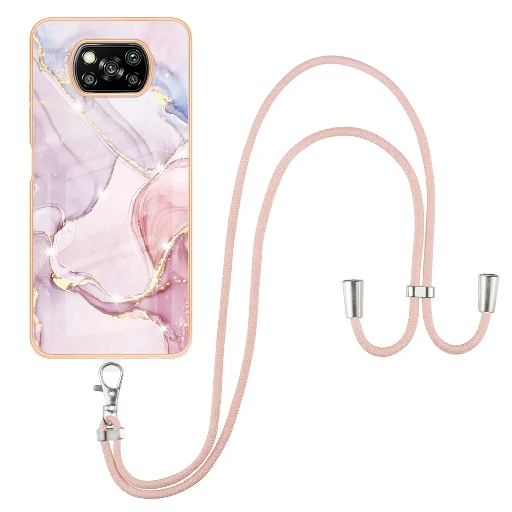 Custodia con cinturino per Xiaomi Poco X3 NFC / X3 Pro, paraurti in TPU morbido, custodia protettiva, con cinturino regolabile Oro rosa