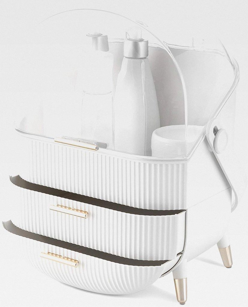Make-Up Organizer - Aufbewahrung für Kosmetik - Ordnungssystem mit 2 Schubladen - tragbare Aufbewahrungsbox für Bad oder Schminktisch - Weiß