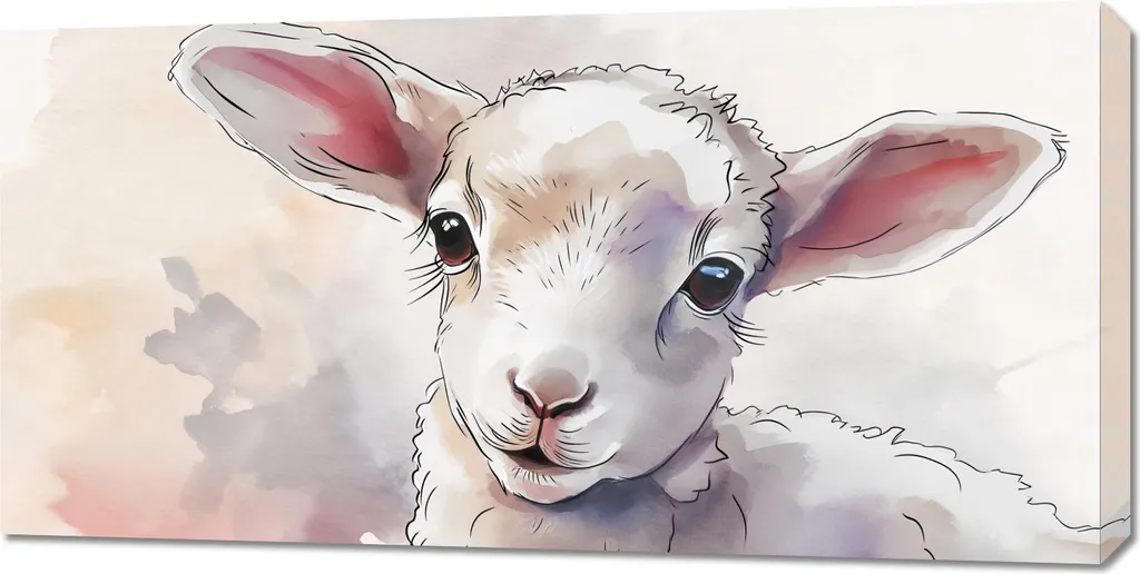 Quadro Artigianale Piccola Pecorella 100x50 - Stampa su Tela Canvas