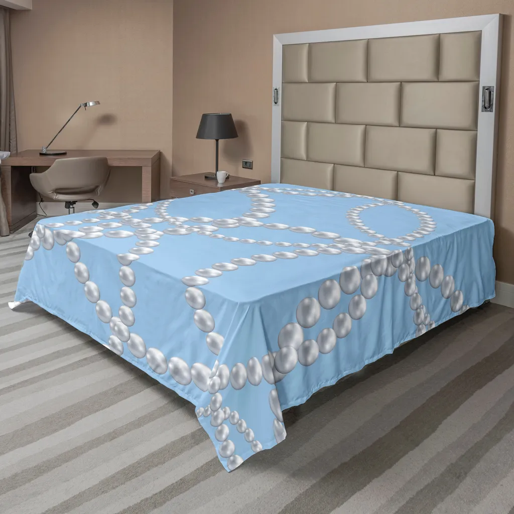 Drap de lit supérieur pour lit King Size, motif Perles Bleu et Blanc