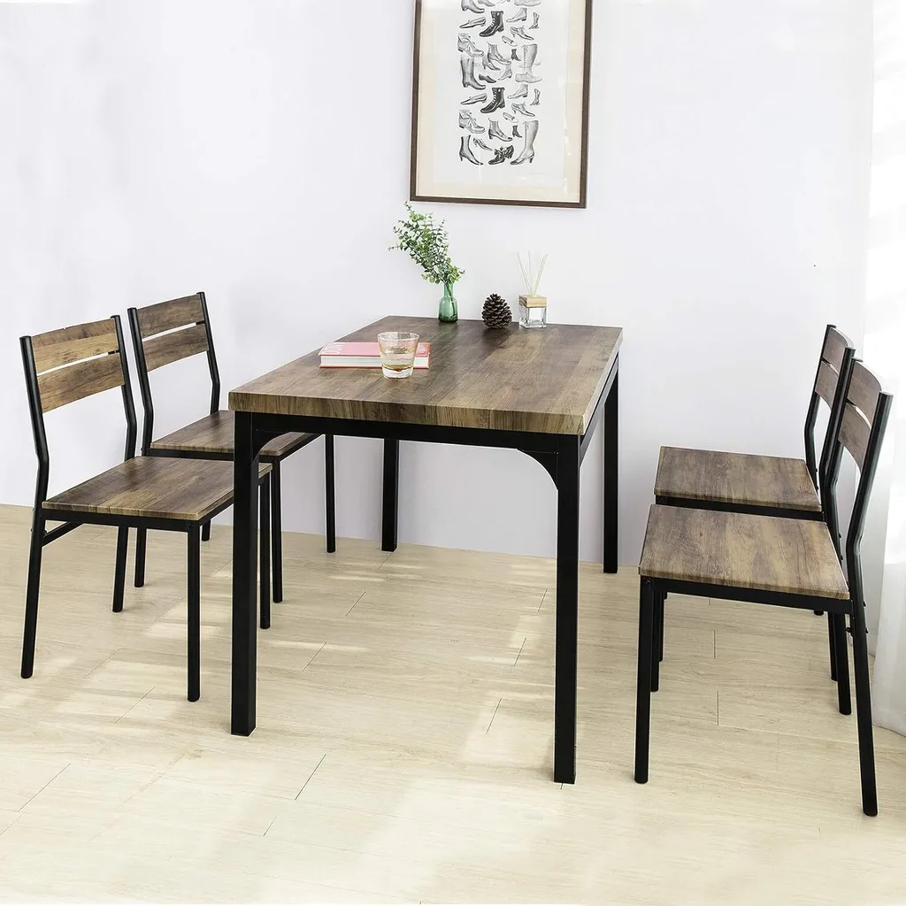 Table à Manger Gain de Place avec 4 Tabourets Encastrables en Métal - 2