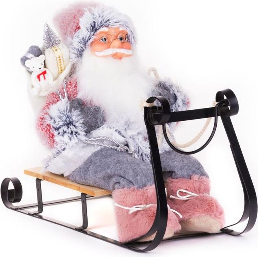Dekoration MagicHome Weihnachten, Santa auf dem Schlitten, grau-rosa, 46 cm