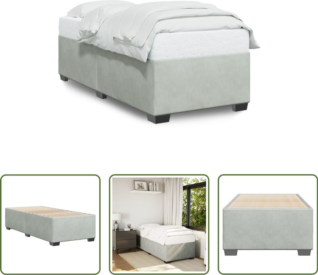 The Living Store Bettgestell Hellgrau 90x190 cm Samt