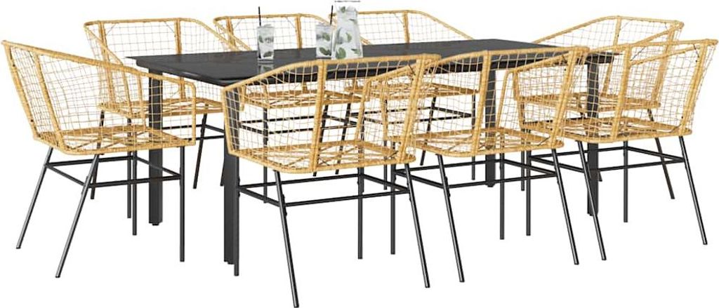 Desgin 9-teiliges Garten-Esszimmerset Braunes Polyrattanglas - Gartenmöbelgarnituren 3334596