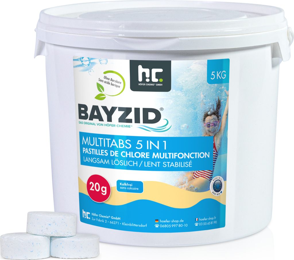 1x5 kg BAYZID® Multitabs 20g 5in1 zur Dauerchlorung und Produktbild 