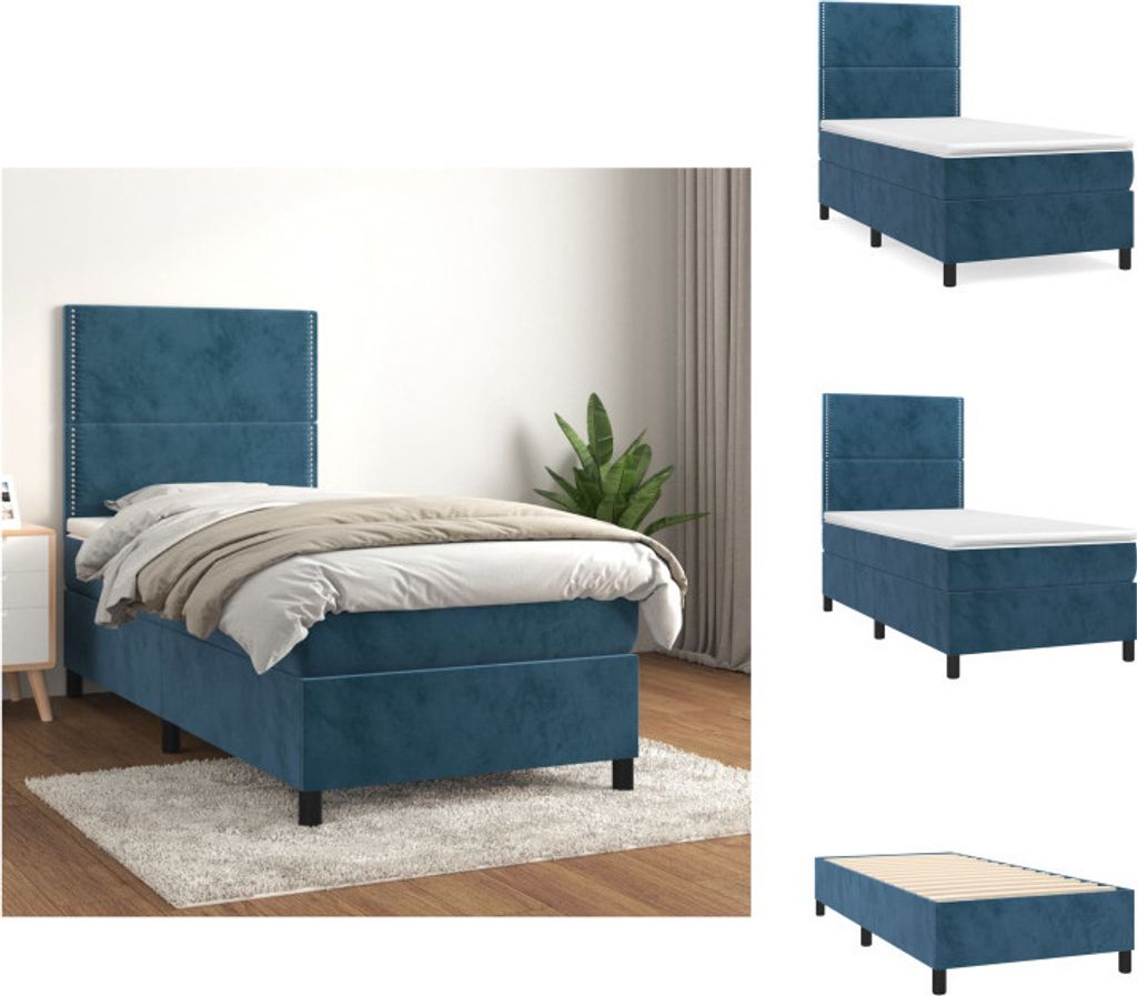 vidaXL Boxspringbett mit Matratze Dunkelblau 100x200 cm Samt - Betten & Bettgestelle