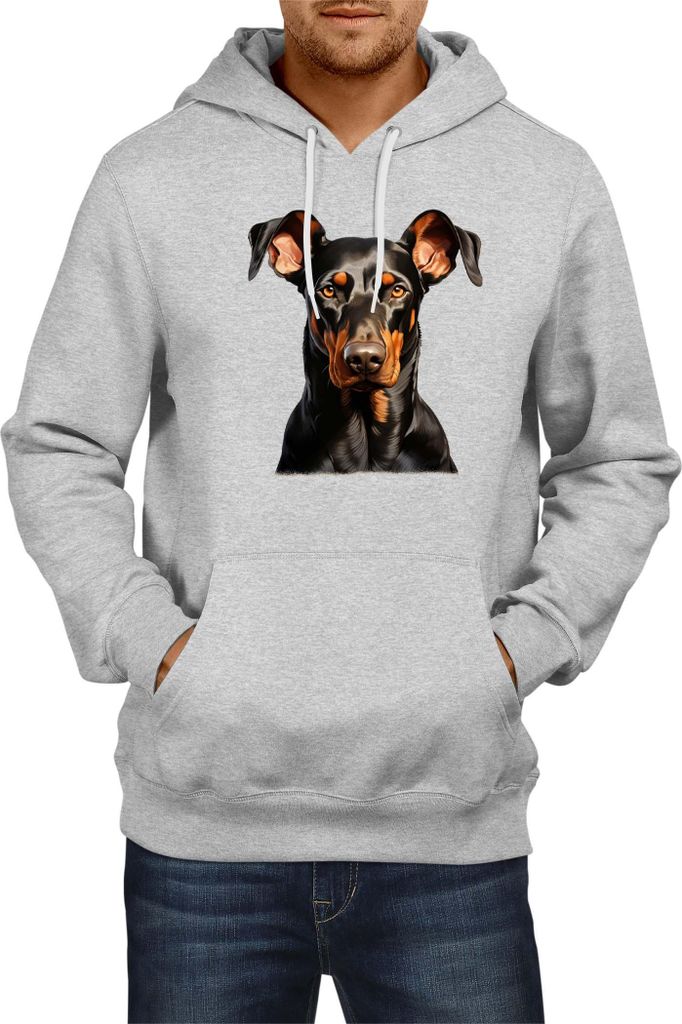 Herren Kapuzenpullover Dogs Breeds Doberman Pinscher Dog Breed 005, Man M / Grau