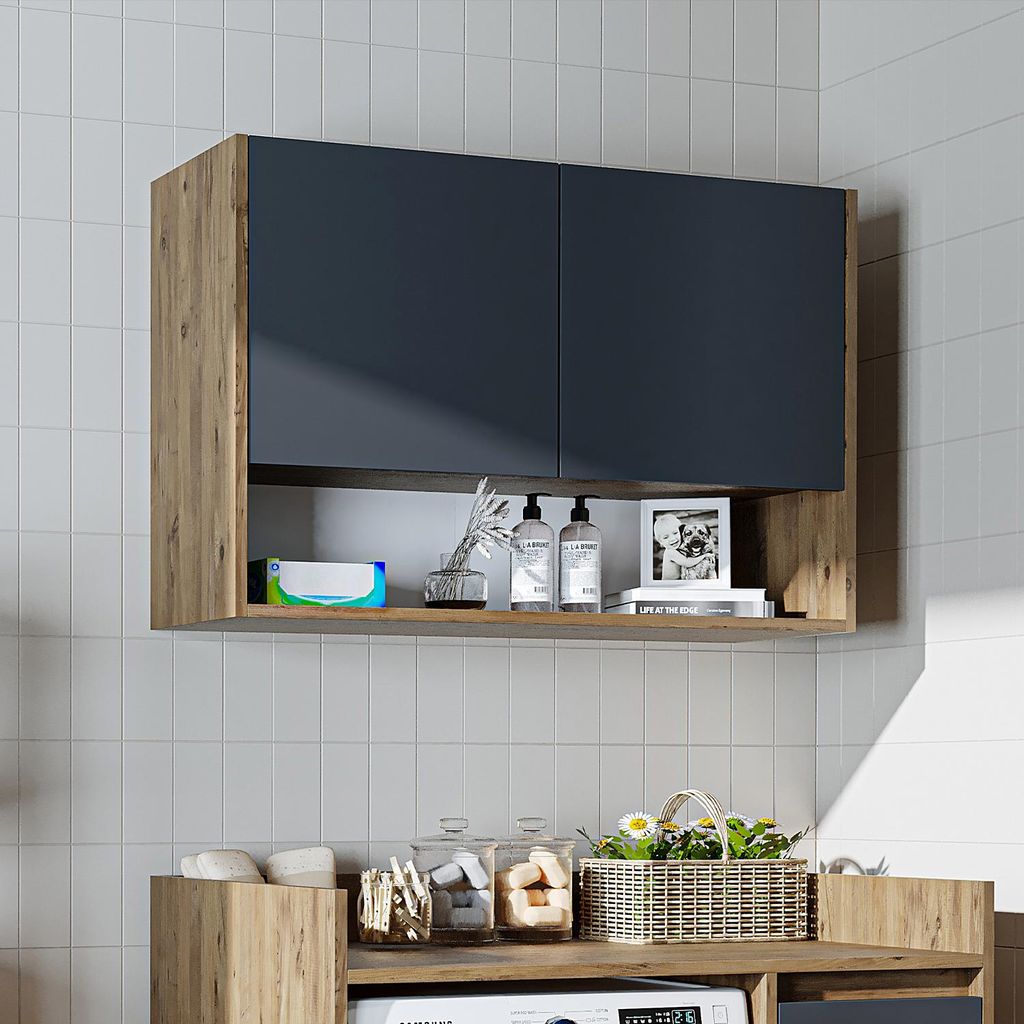 Roomart Waschmaschinen-Überbauschrank 100 cm breit, Anthrazit-Eiche