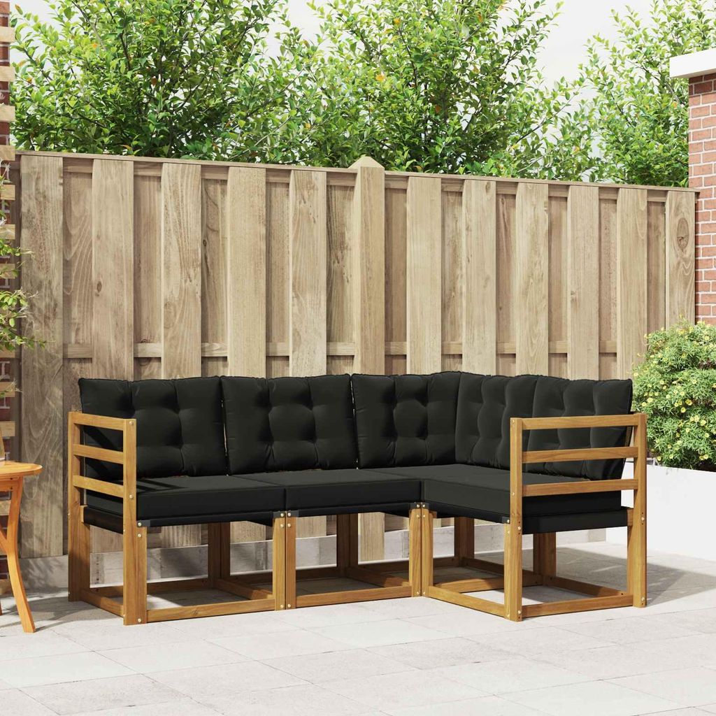 "Neues Produkt" Outdoor-Sofagarnitur ANTI-UV - CLORIS - mit Kissen - 4 pcs - Natürlich und Schwarz - Modern Gartensofas V387