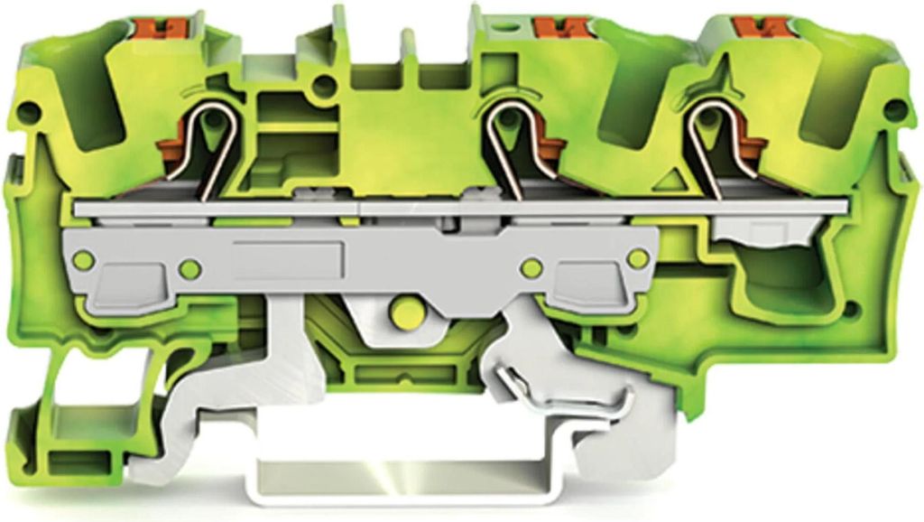 Wago 3-Leiter-Schutzleiterklemme mit Drücker 6 mm², grün-gelb, 1 Stk.