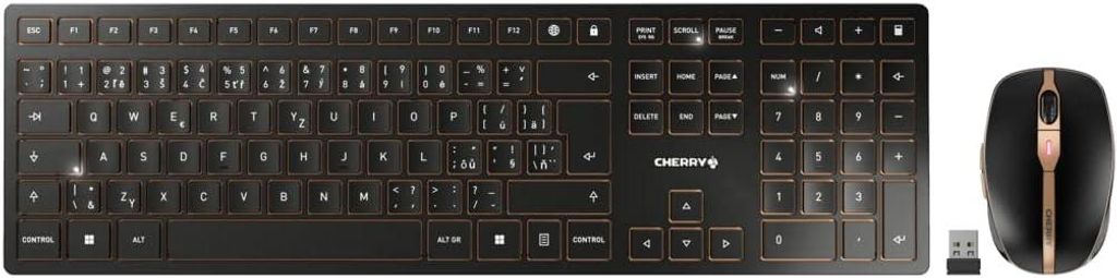 CHERRY DW 9000 SLIM, Kabelloses Tastatur-Maus-Set, Tschechisches/Slowakisches Layout (QWERTZ/QWERTY), Bluetooth & 2,4 GHz Funk, Wiederaufladbar,