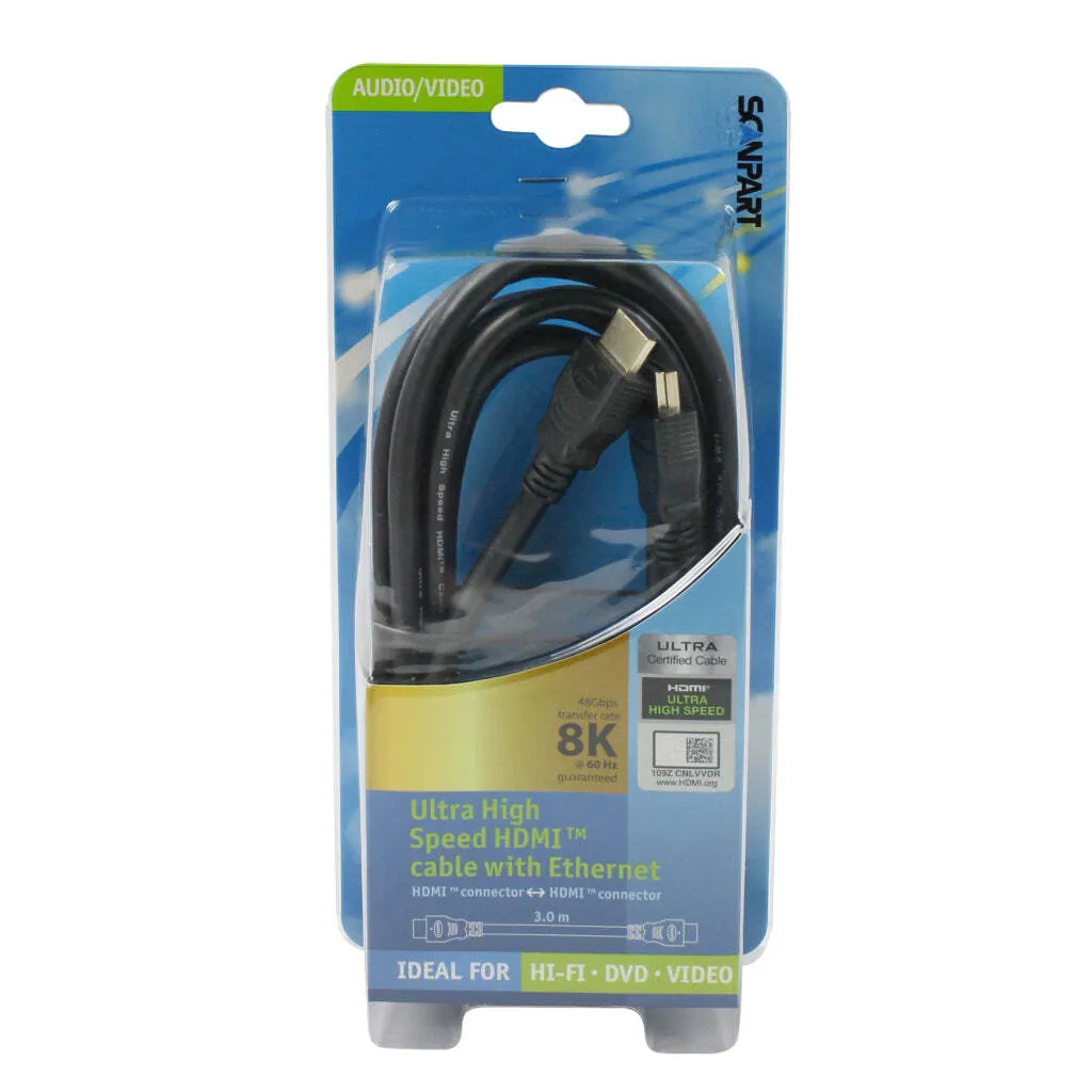 Câble HDMI 2.1 Scanpart 3m - Débit 48 Gbps et Support HDR Dynamique - 4