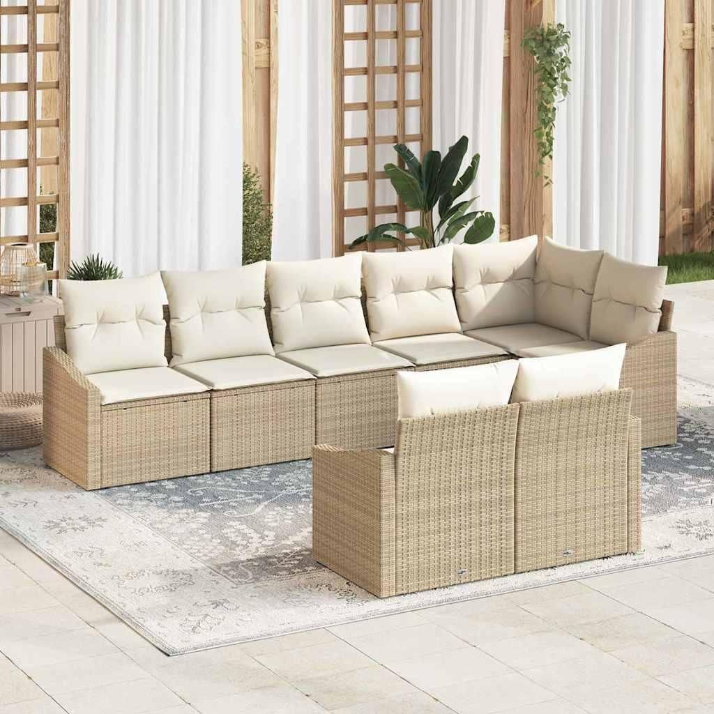 "2026 Promotion" Gartensofa-Set - Loungesofa - mit Kissen - 8 pcs - Terrassen-Sofa - Beige und Weiß Poly-Rattan - Gartensofas CC19379
